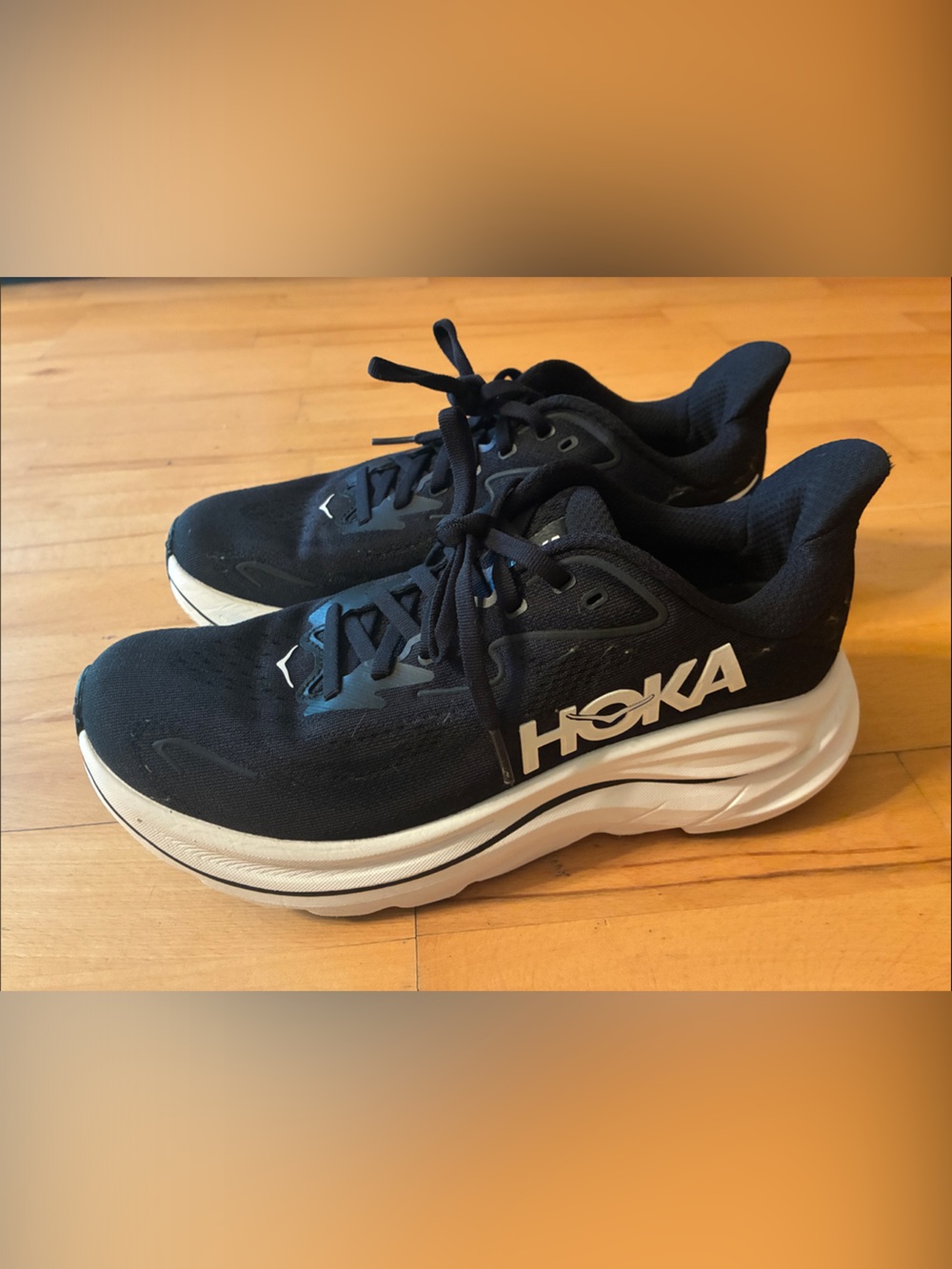 Hoka Black and White Performance Running Shoes - Clifton 10 - Picture 2 of 8